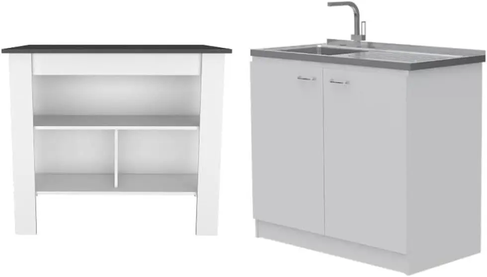 Home Square 2-Piece Set with Kitchen Island & Utility Sink in White