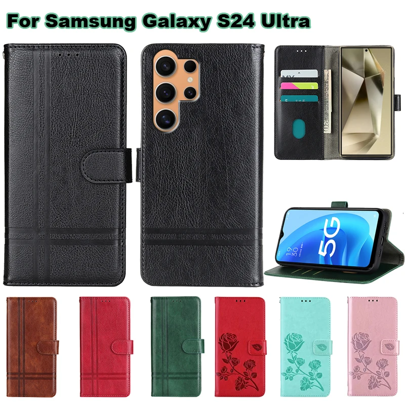 Vintage Leather Case For Samsung S24 Ultra Phone Shell Flip Capas Wallet Cover For Funda Samsung Galaxy S24 Ultra SM-S928B чохол