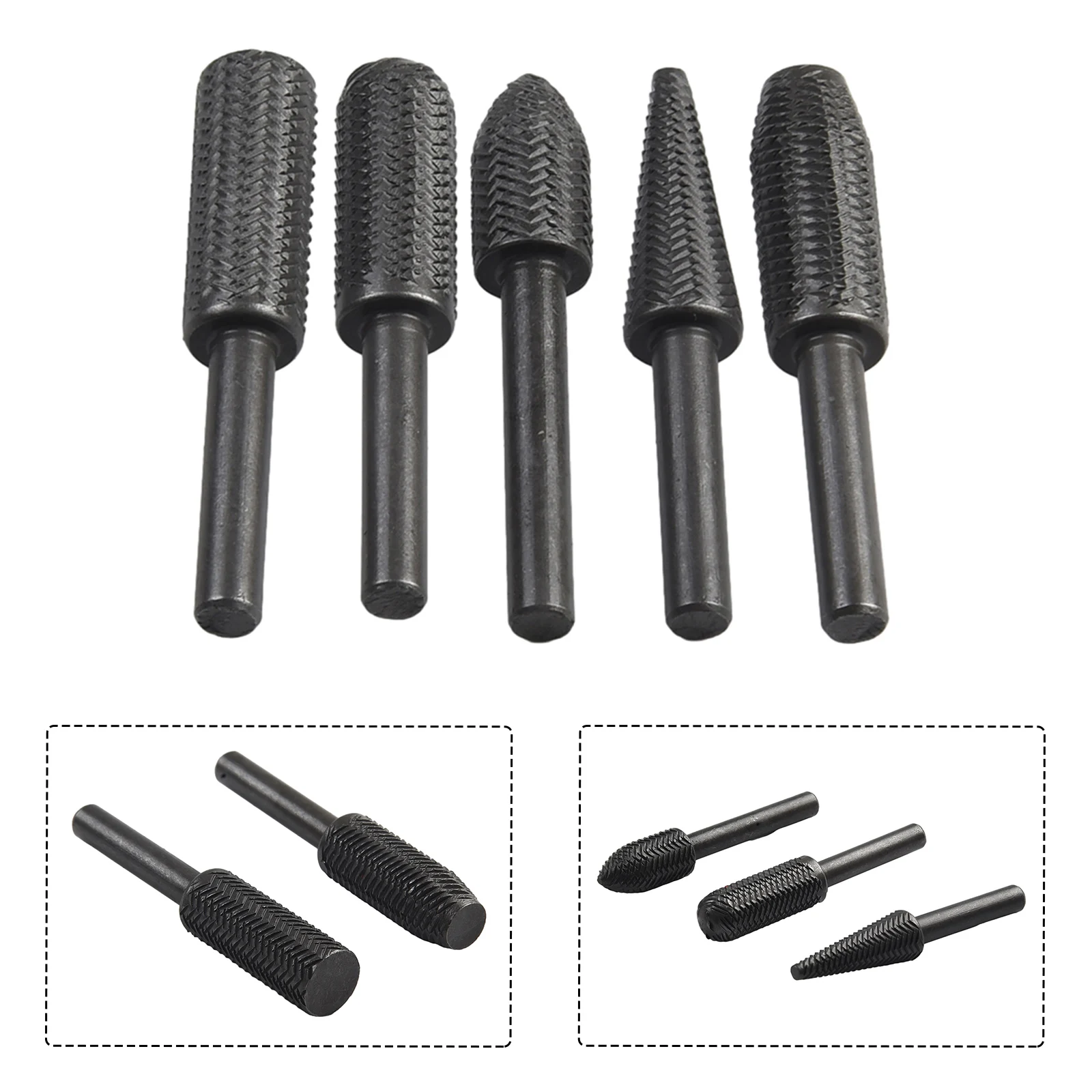 5Pcs Rotary Rasp File Set Steel File 6mm Shank Carving Bit Double Cutter Rotary File Super Hard For Metal Wood Grinding