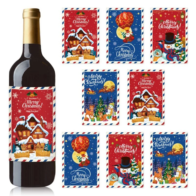 Christmas Wine Bottle Stickers Bar Beverage Bottle Label Santa Claus Happy New Year Merry Xmas Wine Bottle Labels Party Decor