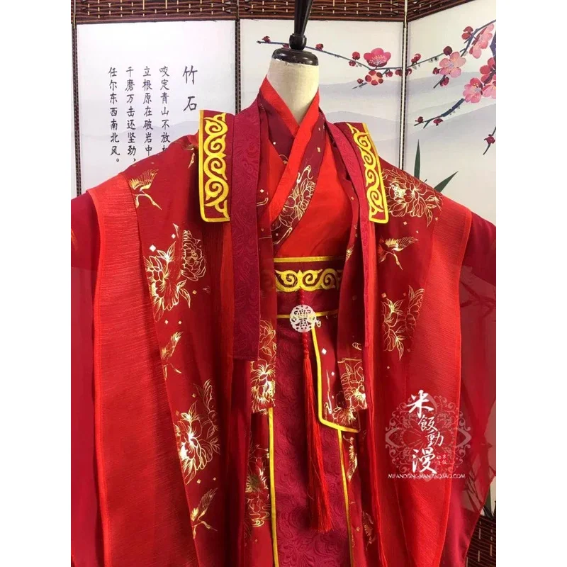 Kostum Cosplay Anime Mo Dao Zu Shi Lan Wangji Kostum Hua Cheng Kostum Gaun Pengantin Merah Hanfu Dewasa Pria Tradisional Tiongkok