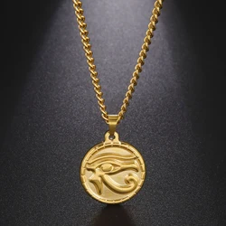 Skyrim The Eye Of Horus Ra Udjat Pendant Necklace Women Stainless Steel Gold Color Thick Chain Ancient Egypt Amulet Jewelry Gift