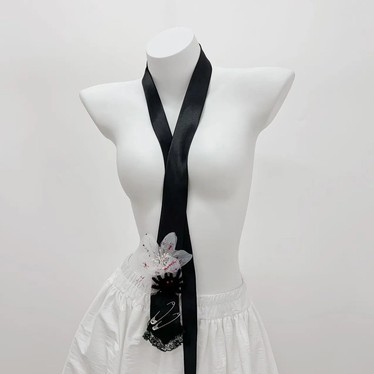 

Gothic Black Blood Spider Halloween Party Decorative Necktie Ties for Y2K Lolita Girl Casual Wide Daily Wear
