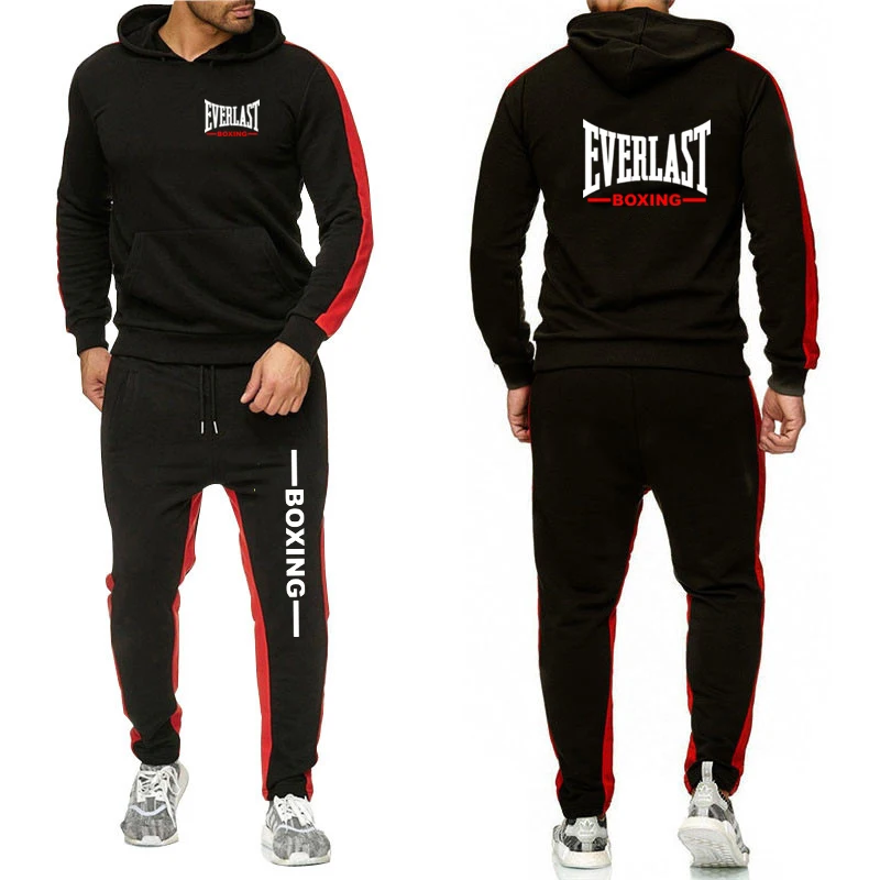 Everlast 2025 Hot Sale Men's Solid-color Two Piece Outdoors Single Sweatpants Hoodie Fashion Comfortable Casual Sportswear Suit - Image 2