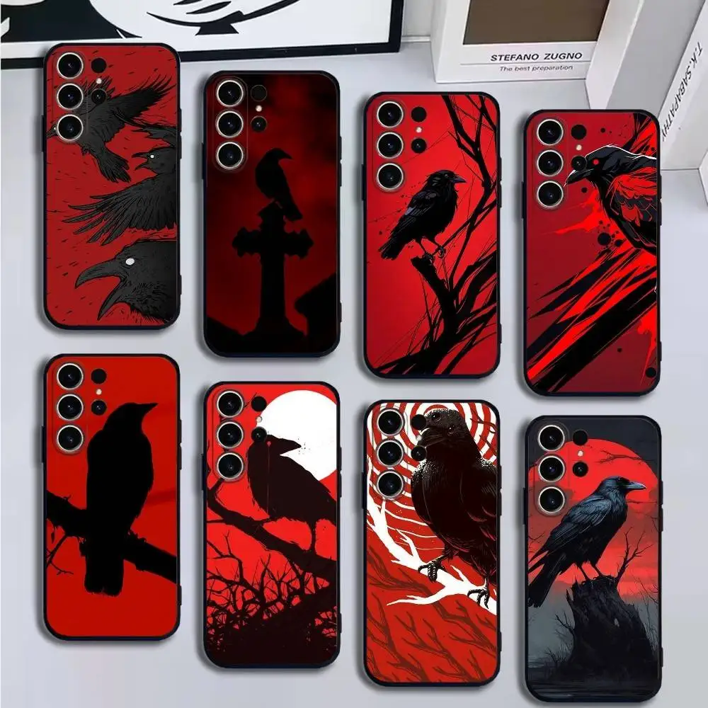 

Crow Art Painting Phone Case For SamsungS25,24,21,22,23,30,Ultra,20,Plus,Fe,Lite,Note,10,9,5G Black Cover