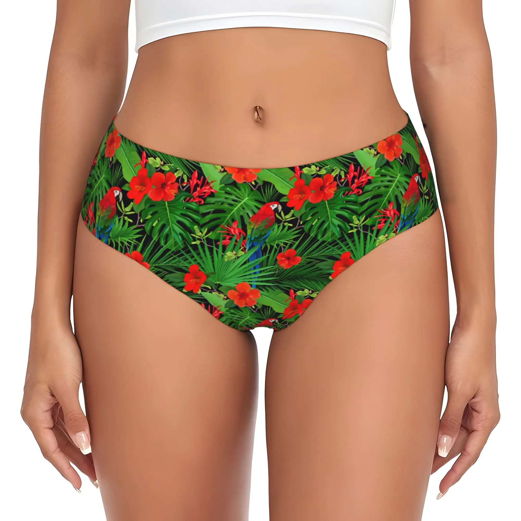 Womens Hawaiian Style Parrot Tropical Seamless Pattern Brief Panties Female Soft  Underwear Underpants