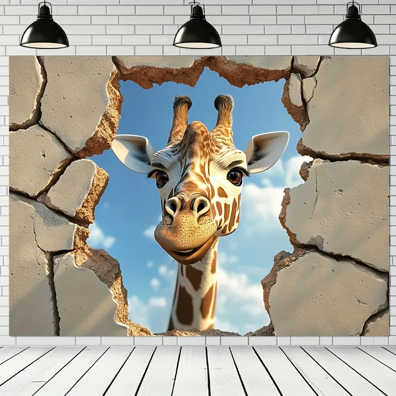 1 piece 3D Giraffe See Through Crackle Wall Tapestry, Polyester Fabric, Suitable for Living Room Bedroom Decoration