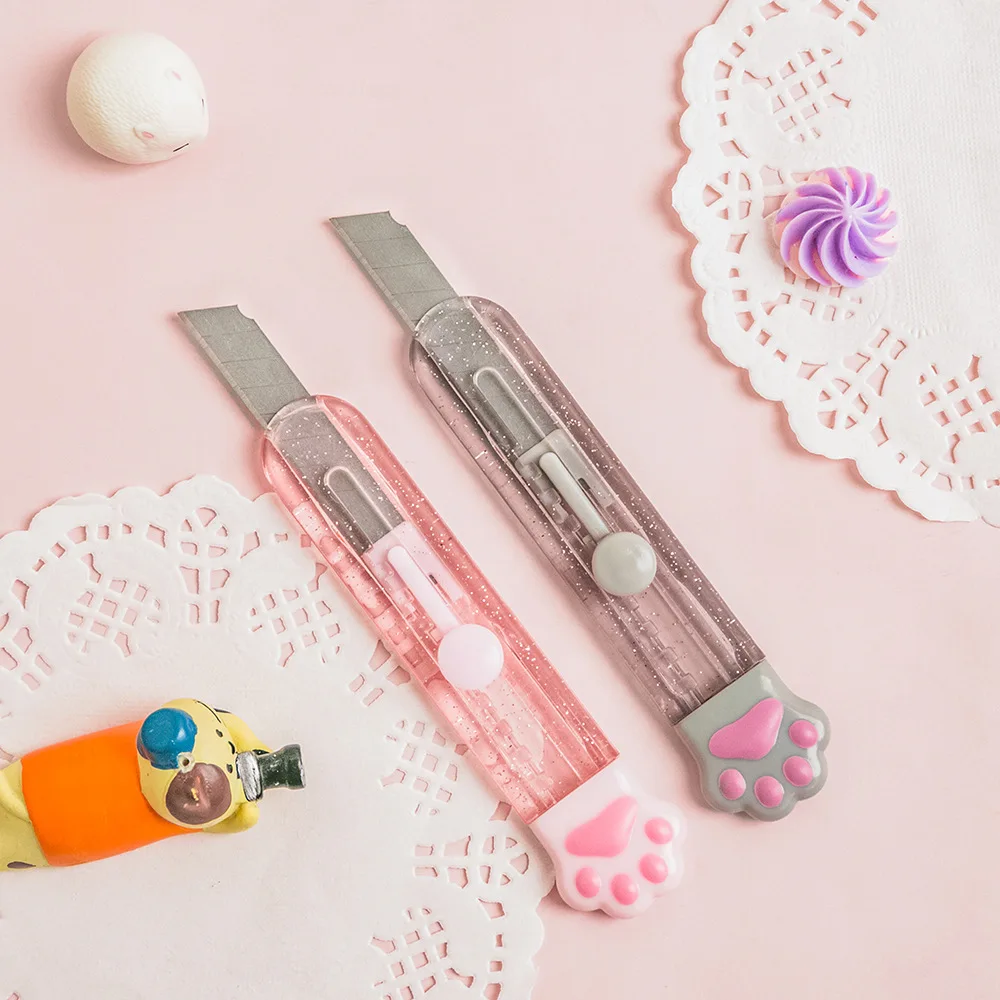 1/2pcs Cat Paw Utility Knife, Mini Portable Box Cutter, Cute Art Knife for Envelope Opener, Scrapbooking, School Office Use