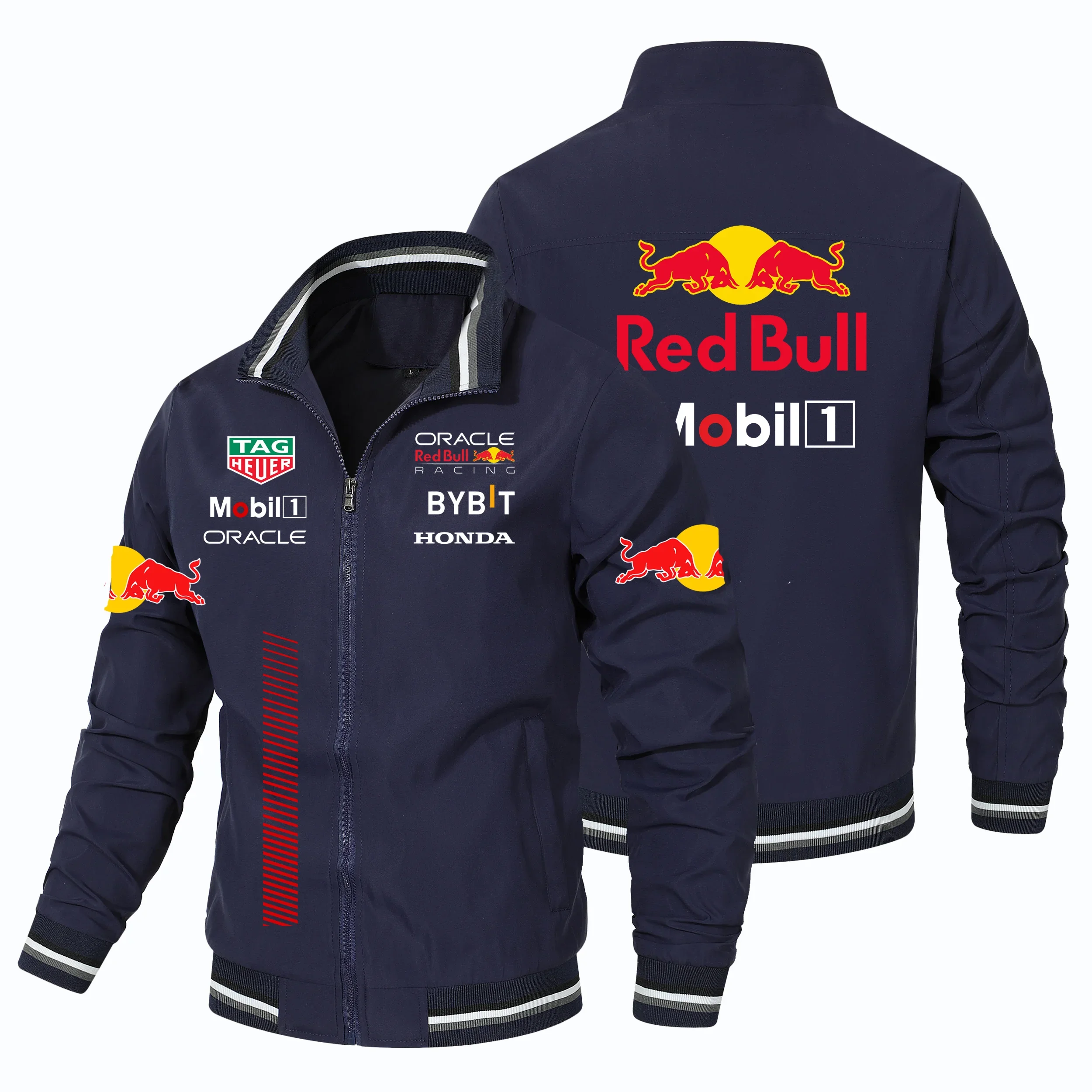 

2025 New Red Bull Jacket Men's Trendy Retro Style Motorcycle Jacket Red Bull Logo Motorcycle Windproof Windbreaker Men's Jackets