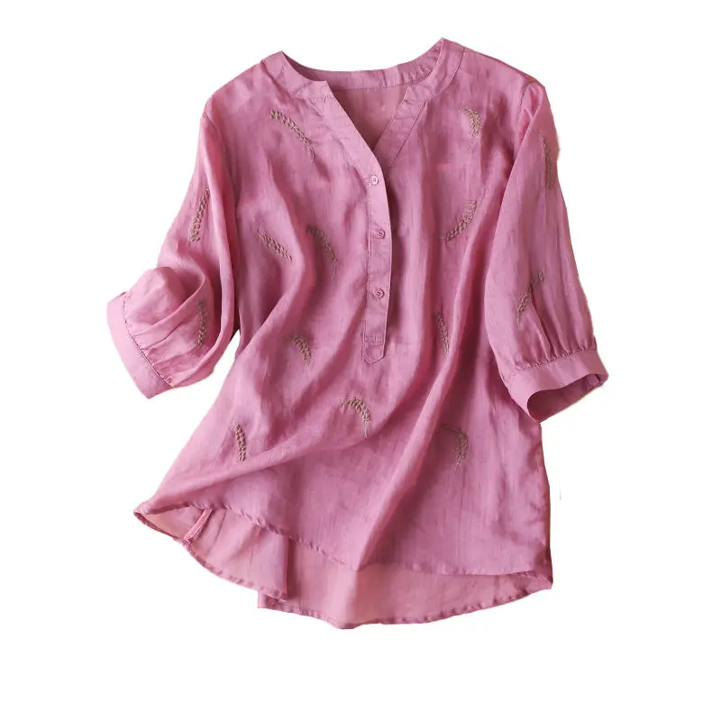 Camicetta senza maniche in lino di cotone Donna Estate Nuovo pullover ampio con stampa
