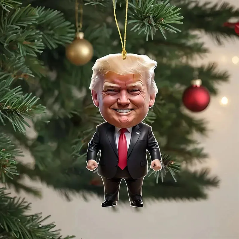 1pc op de Trump geïnspireerd acryl kerstdecor hangend ornament voor auto en boom perfect vakantiecadeau grappige cartoon hanger