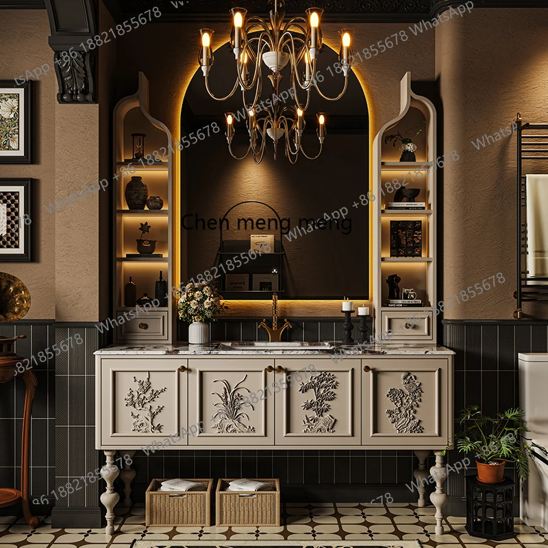 

Simple bathroom cabinet combination toilet wash semi-hanging wash basin smart mirror cabinet French oak