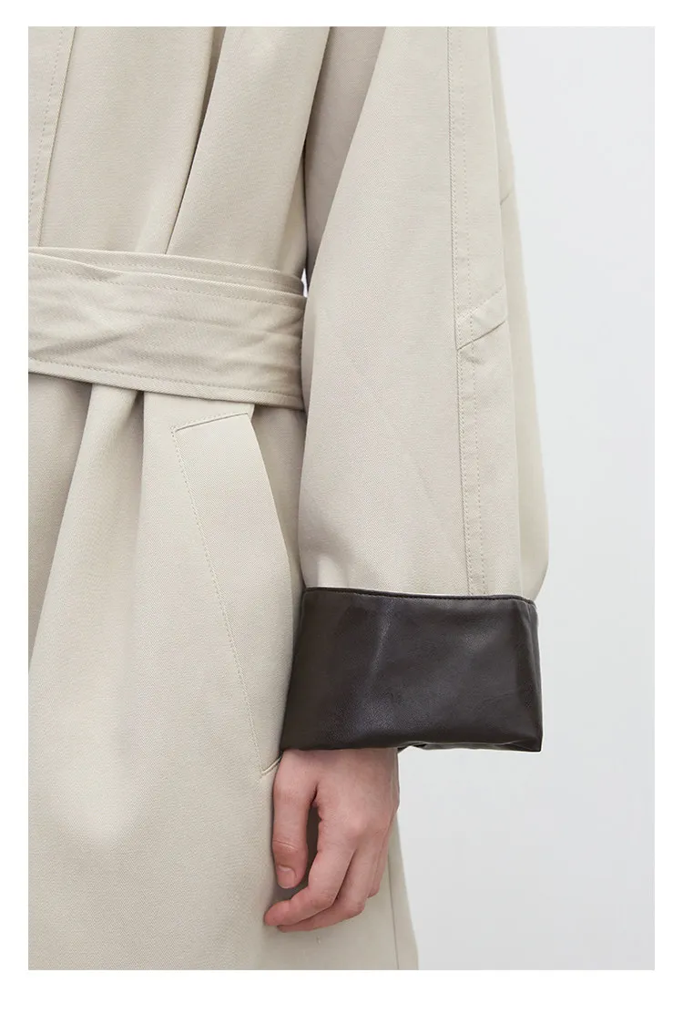 CHIC VEN Korean Women Mid Length PU Jacket Stand Collar One-button Laced Up Overcoat Office Lady Trench Coat Spring Autumn 2026