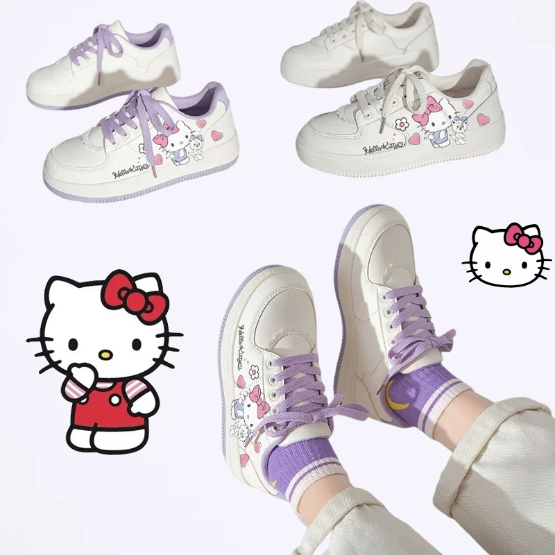 

Sanrio Kawaii Hello Kitty Skate Shoes Anti-slip Wear-resistant Flat Small White Shoes Casual Versatile Student Low-top Sneakers