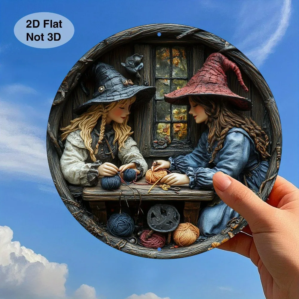 

Aluminum Metal Round Sign, The Witch Tidied Up The Ball of Yarn Suitable for Home Living Room, Coffee Shop, Perfect Gift, 2D