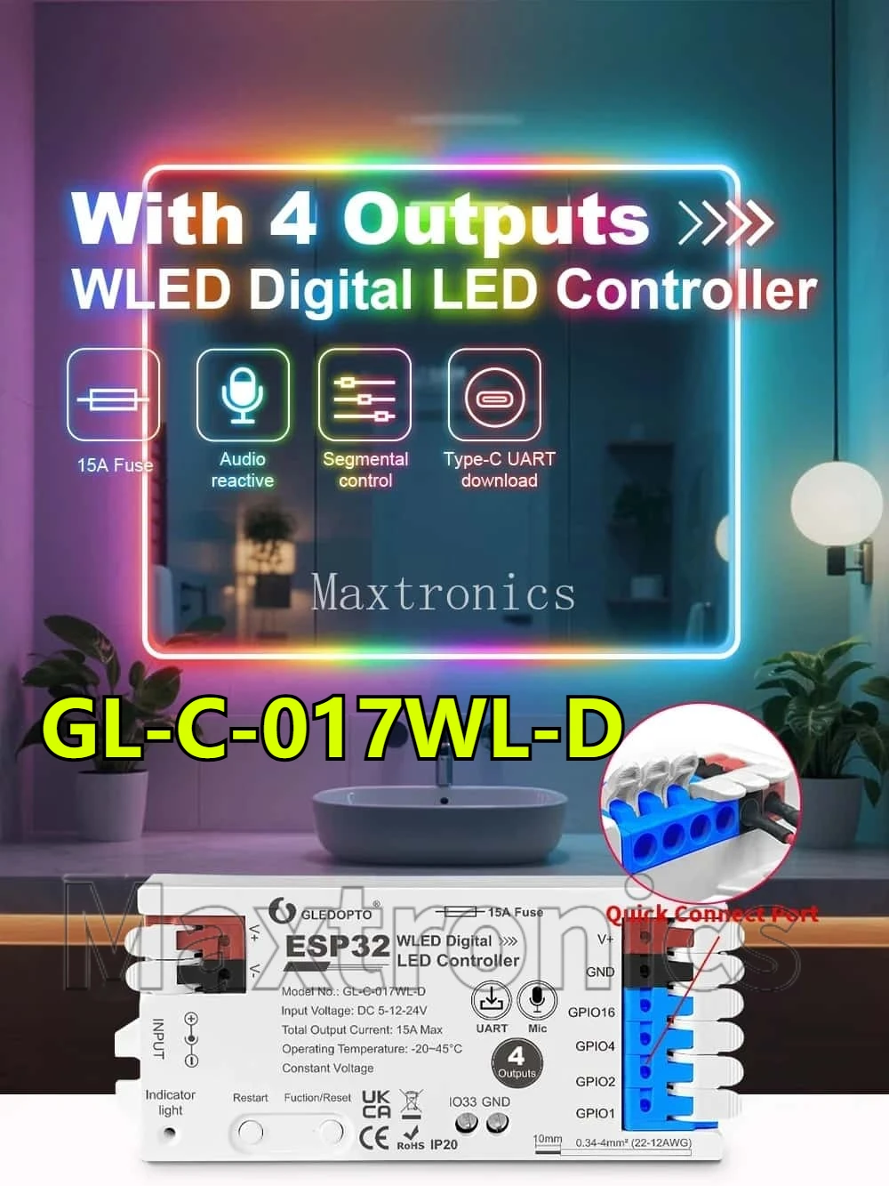 2025 WLED Signal Amplifier Digital Controller GL-BS-001WL/016WL-D/GL-C-017WL 10mlicker-Free LED Strip EnhancerWS2811/2812 SK6812