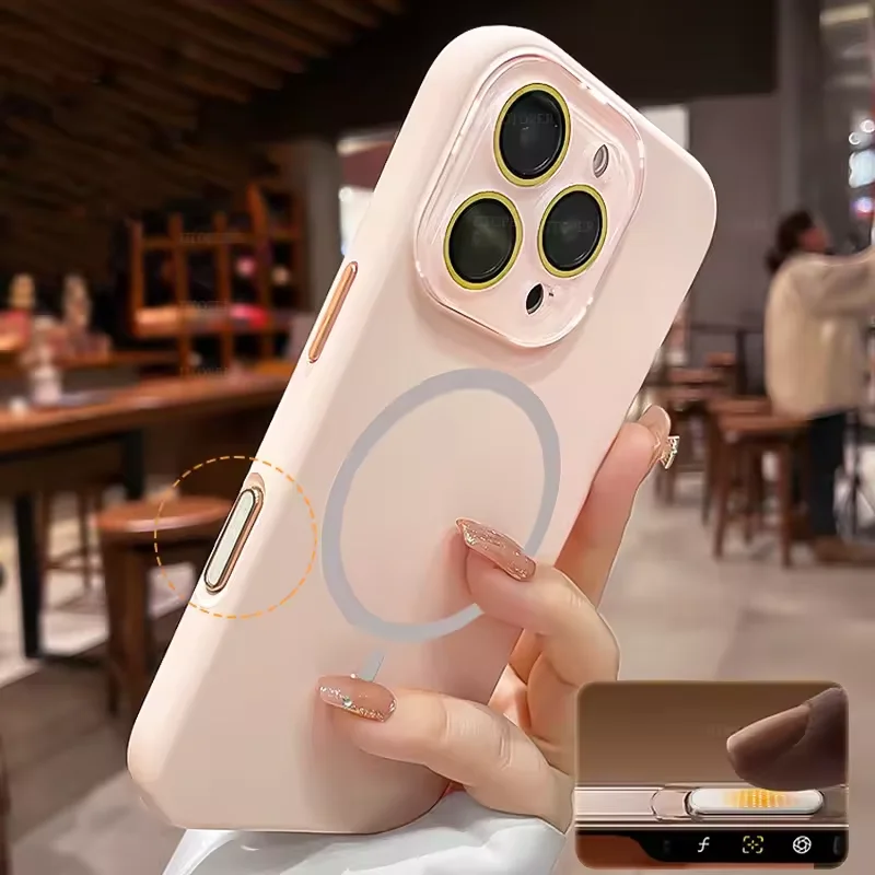 

Мягкий магнитный чехол премиум-класса с силиконовым флокированием для iPhone 16, 15, 14, 13, 11, Pro Max Plus, защитная рамка с металлическими ключами и объективом