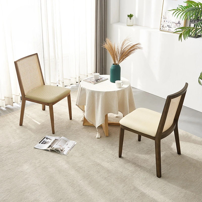 Nordic solid wood dining chairs, simple household rattan woven chairs, backrests, stools, hotels, restaurants