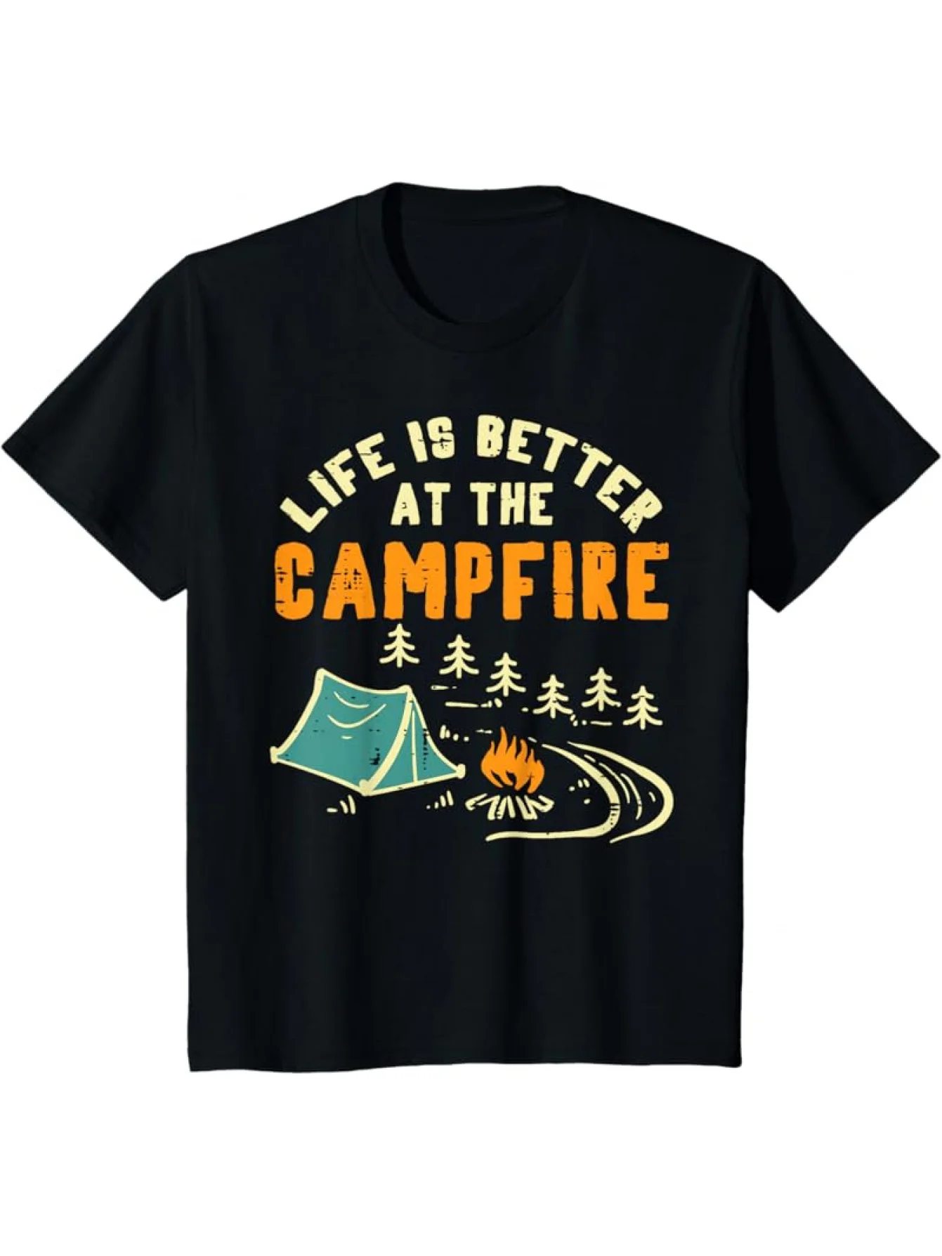 Life Is Better At The Campfire Graphic Tee Breathable Cotton Crew Neck T-Shirt for Camping Trips Outdoor Enthusiast Gift