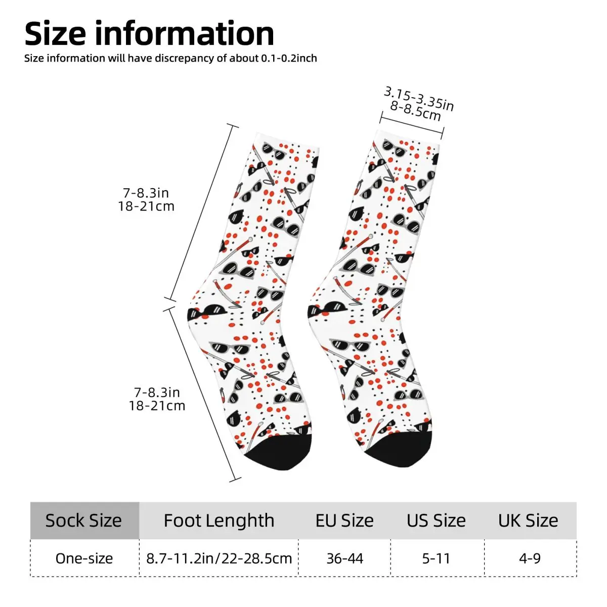 Living The Blind Life Low Vision Icons Dark Glasses White Cane Socks Sports 3D Print Boy Girls Mid-calf Sock