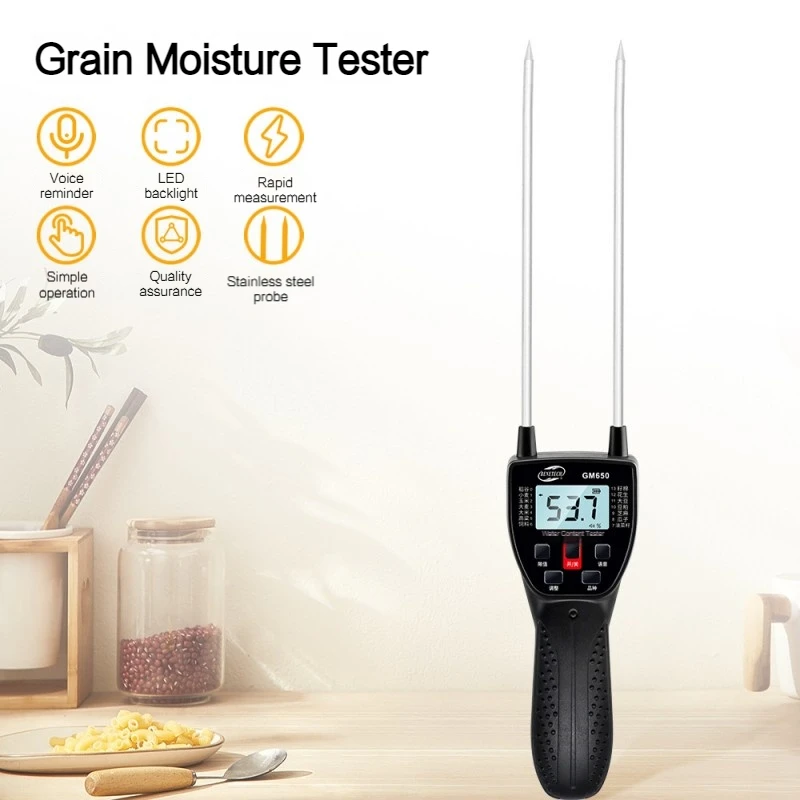 

Digital Multifunctional LCD Grain Moisture Tester Water Content Analyzer Smart Sensor Use Probe Humidity Tester for Wheat Corn