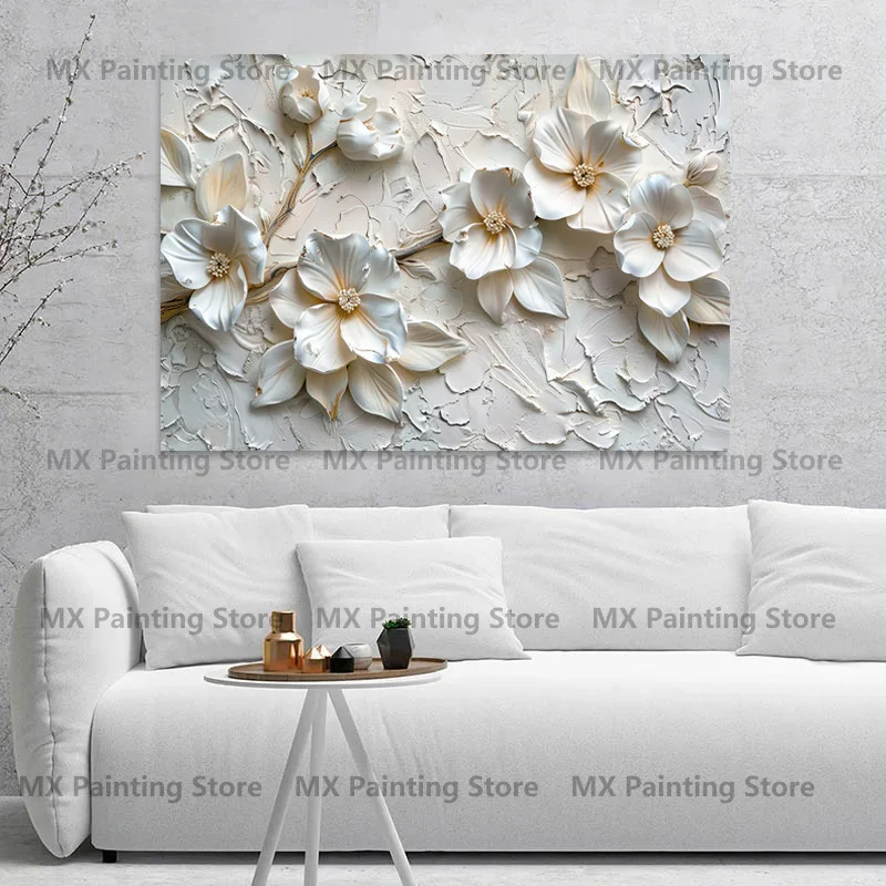 

Classical Style Plaster Relief Floral Designs In Poster,Abstract White Flower Canvas Painting,Home Decoe Wall Art Picture Cuadro