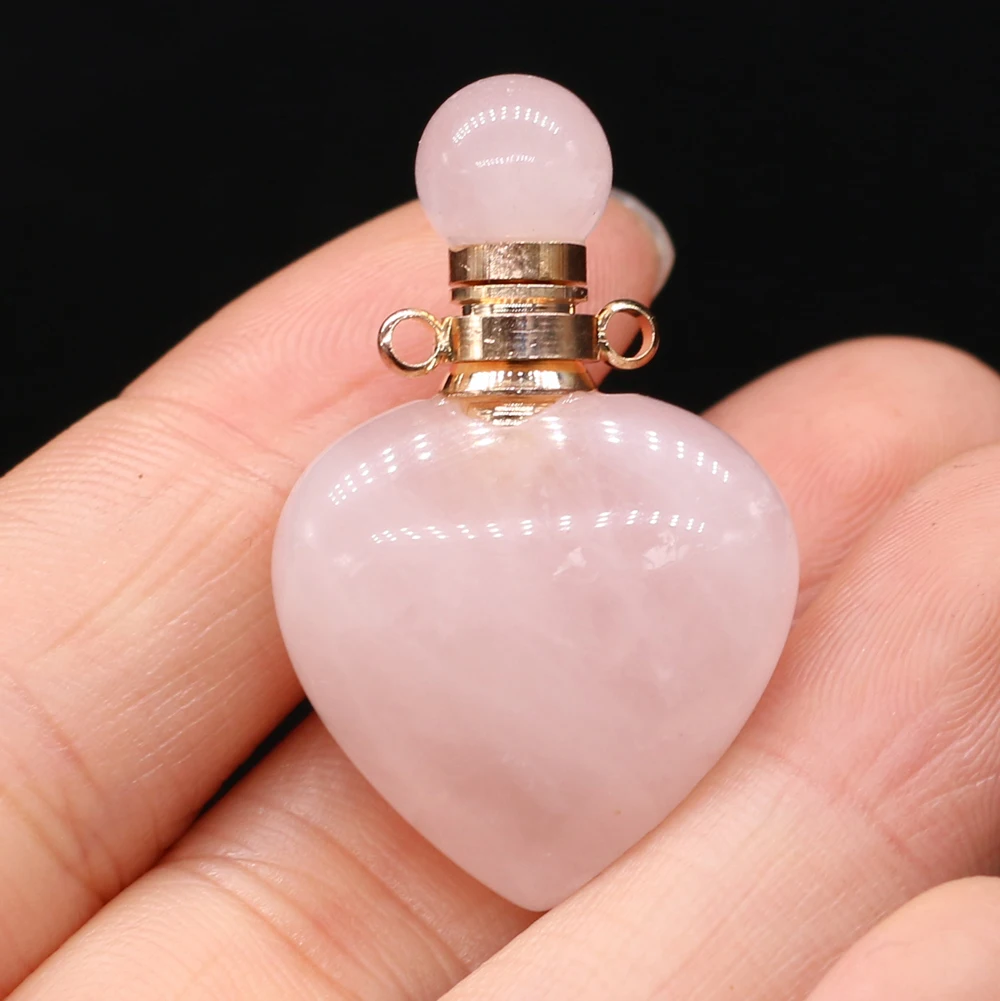 Multiple Styles Natural Rose Quartzs Pendant Charms Perfume Bottle Essential Oil Diffuser for Making DIY Jewerly Necklace