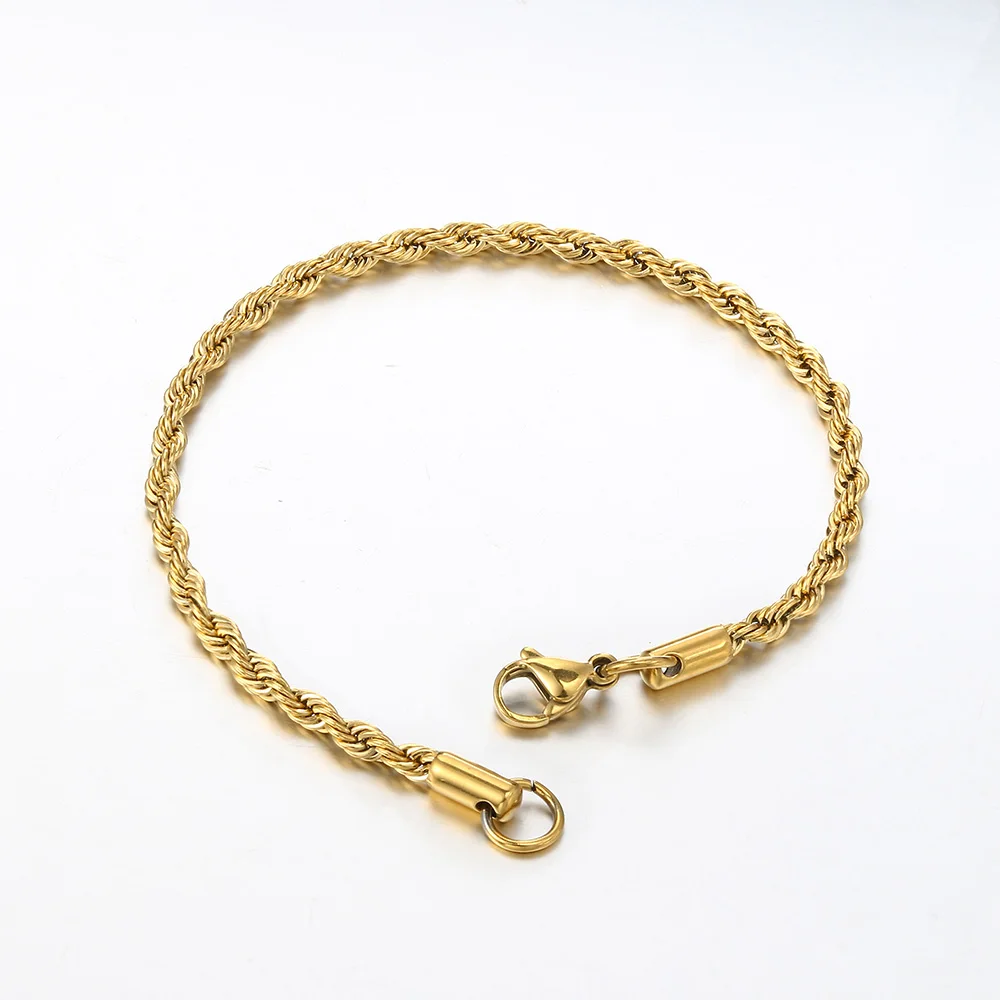 Stainless Steel Rope Chain Bracelets on Hand 3/4MM Gold Color Chic Women\'s Bracelet Minimalist Fashion Hip Hop Jewelry Gift C048