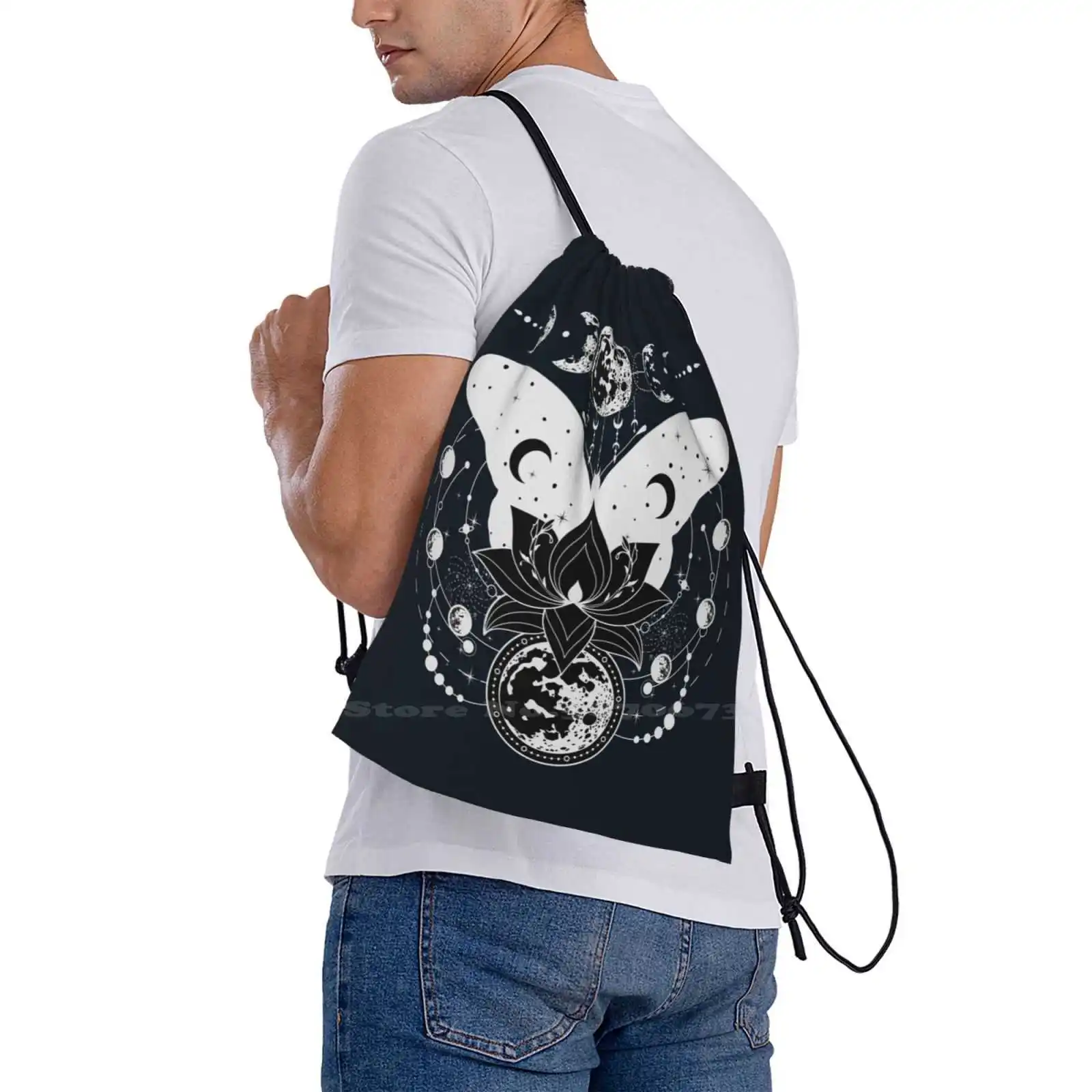 Mochila con diseño de flor de loto y mariposa para estudiantes, morral de simetría sagrada, geométrico y místico, Unisex, recién llegados