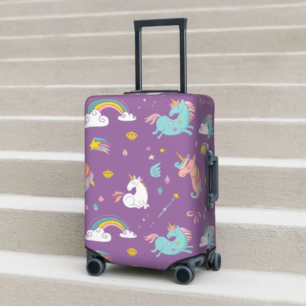 Cute Unicorn Suitcase Cover Flight Rainbow Cartoon Fun Luggage Case Travel Protector Xmas Gift