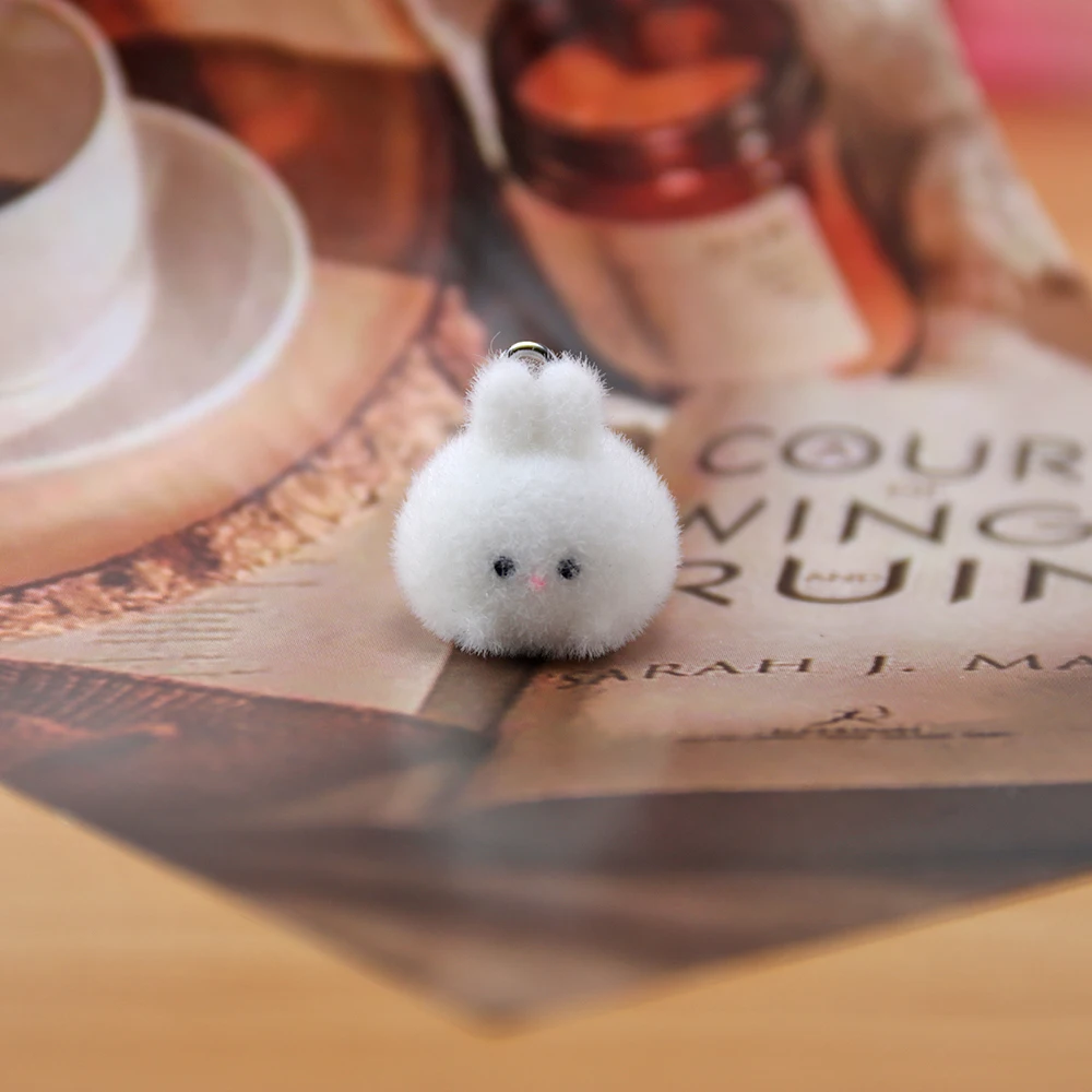 20Pcs 3D Mini Flocking Cartoon Rabbit Resin Charms Mini Plush Animal Pendant For Earring DIY Crafts Jewelry Make Bag Decoration