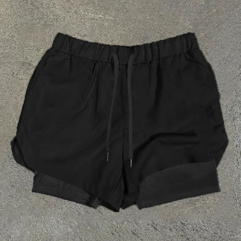 Short de praia respirável monocromático de dupla camada masculino, grande e confortável para fitness, short de rua casual, verão