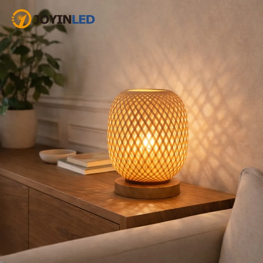 JOYINLED Boho Hand Woven Bamboo Lamp Shade Natural Rattan Decorative Lamp Cover for Table Light Bedside Lamp Teahouse Decor