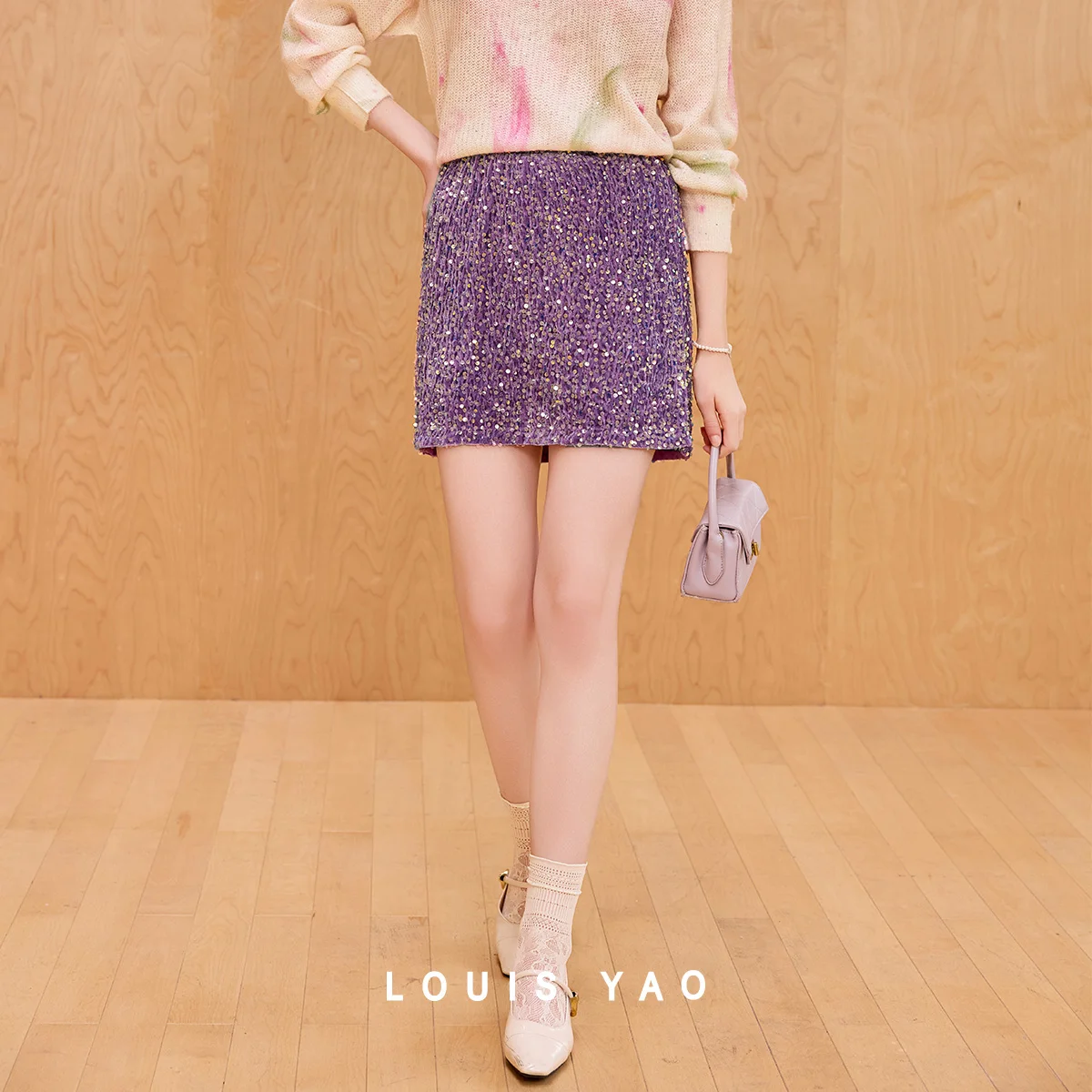 

LOUIS YAO Stylish Sequined Mini Skirt 2025 Autumn Gentle Elegant Elastic Waist New Women's Short Skirt Chic Street Wear