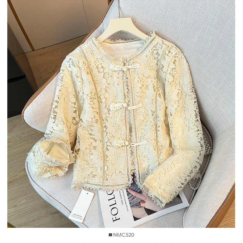 

Y2k New Chinese Style Jacket Lace Crochet Chaquetas Single-breasted Jaquetas