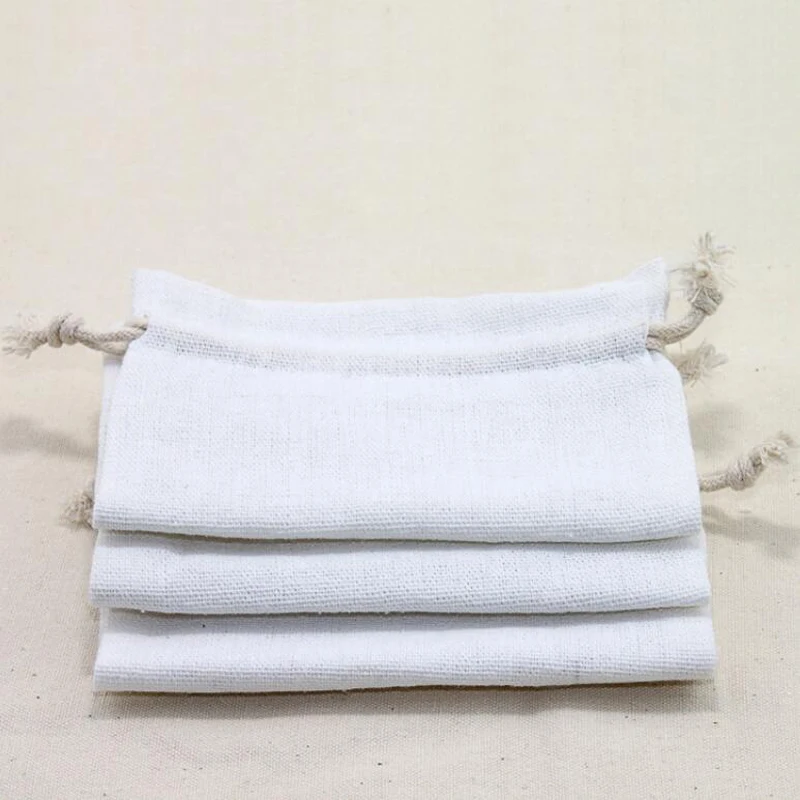 50PCS/Lot 8x10 10x14 13x18cm Bleached White Cotton Canvas Bags Drawstring Pouches Gift Storage Bags Customized Printing Logo