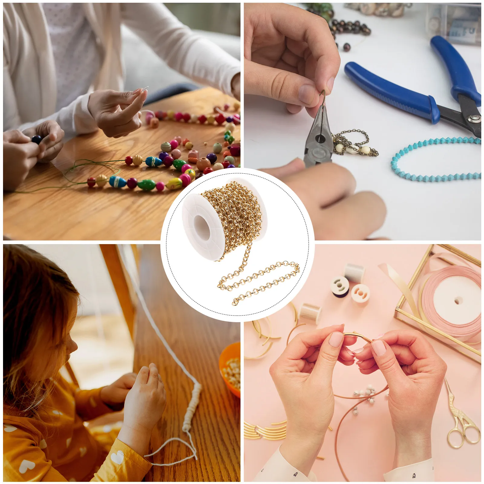 

1 Roll Premium Aluminum Gold Tone O-Link Chain for DIY Jewelry Making Necklace Bracelet Pendant Hanging Crafts Bag Accessory