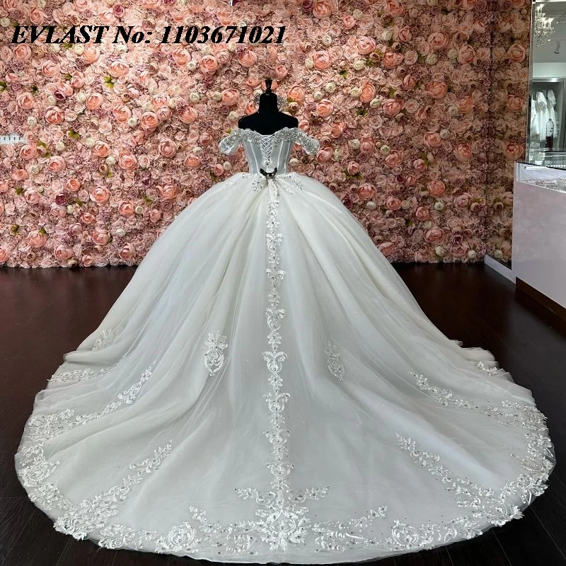 EVLAST Customized White Quinceanera Dress Ball Gown Applique Beading Crystals Corset Sweet 16 Vestidos De XV 15 Anos SQ101