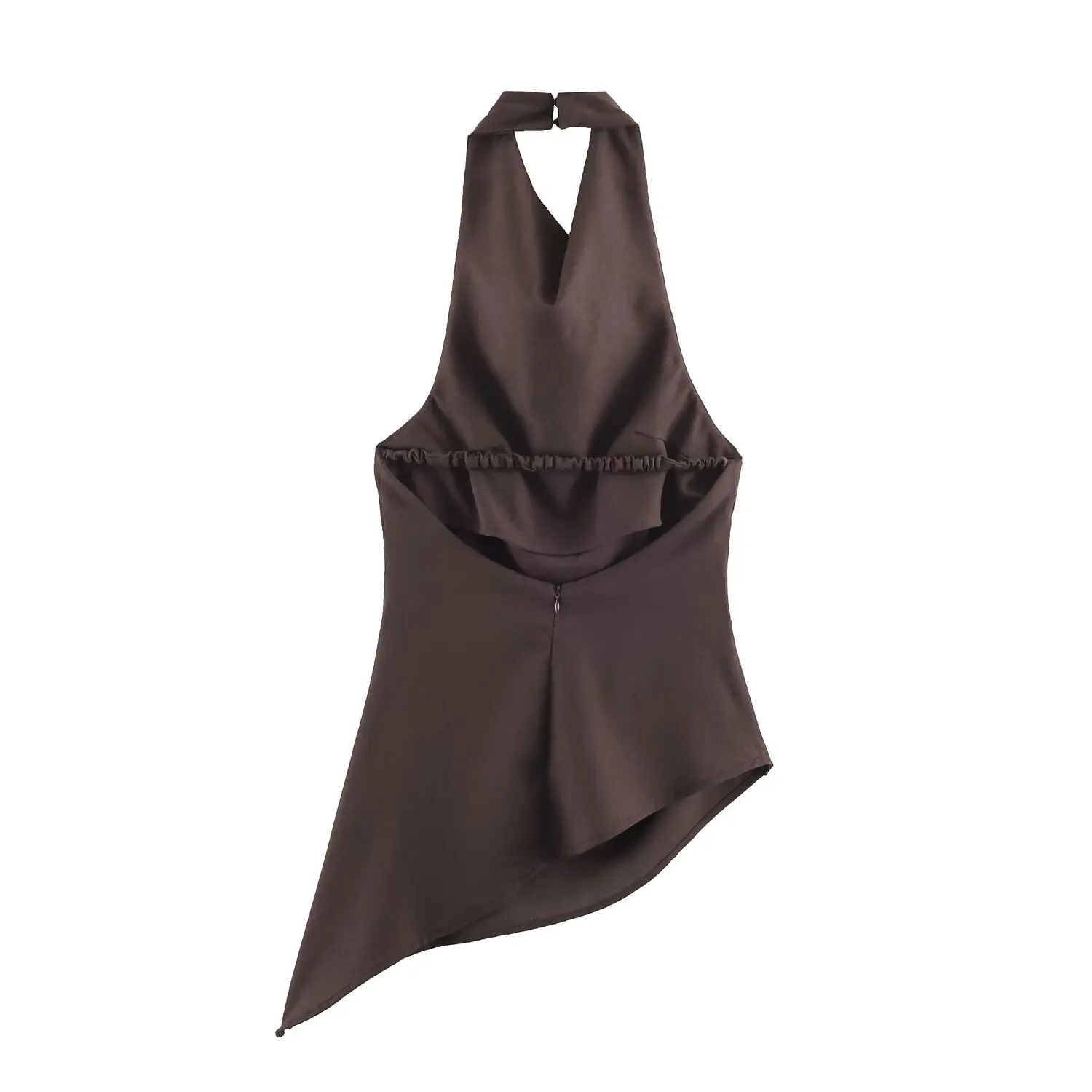 BSAY Summer Women's Satin Halter Vest Cowl Neck with Buttons Sleeveless Top Asymmetric Hem with Side Ruches Elegant Party Cami