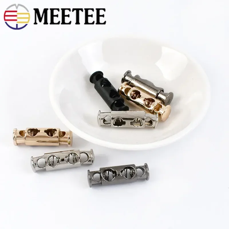 50Pcs Meetee 8mm Metal Cord Lock Stopper Double-hole Spring Stoppers Buckles Clothing Rope Anti-slip Buckle Hardware Accessories