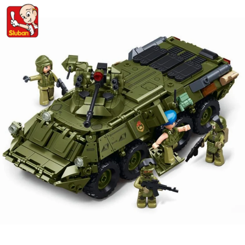 Novo sluban 611 pçs militar BTR-80AS ifv blindado pessoal transportadora blocos de construção kit modelo tijolos brinquedos educativos para crianças