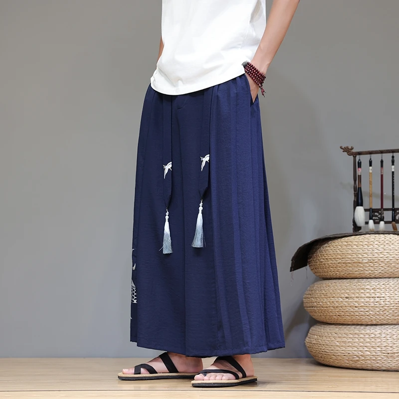 Men Wide leg Pants Spring Summer Printing Vintage Trousers Male Elastic Waist Casual Harem Pants Men Women Pants Harajuku