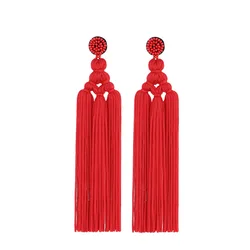 Handmade Statement Jewelry Wholesale Boho Long Black Red Beaded Knot Thread Fringed Tassel Dangle Chandelier Earrings for Women