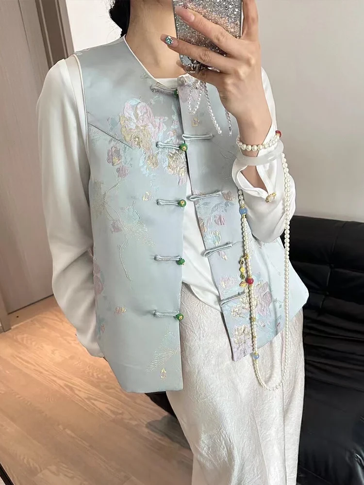 

Новый китайский жилет Sle Song Jin с вышитыми пуговицами, женский высококачественный модный супер красивый жилет в стиле ретро L...