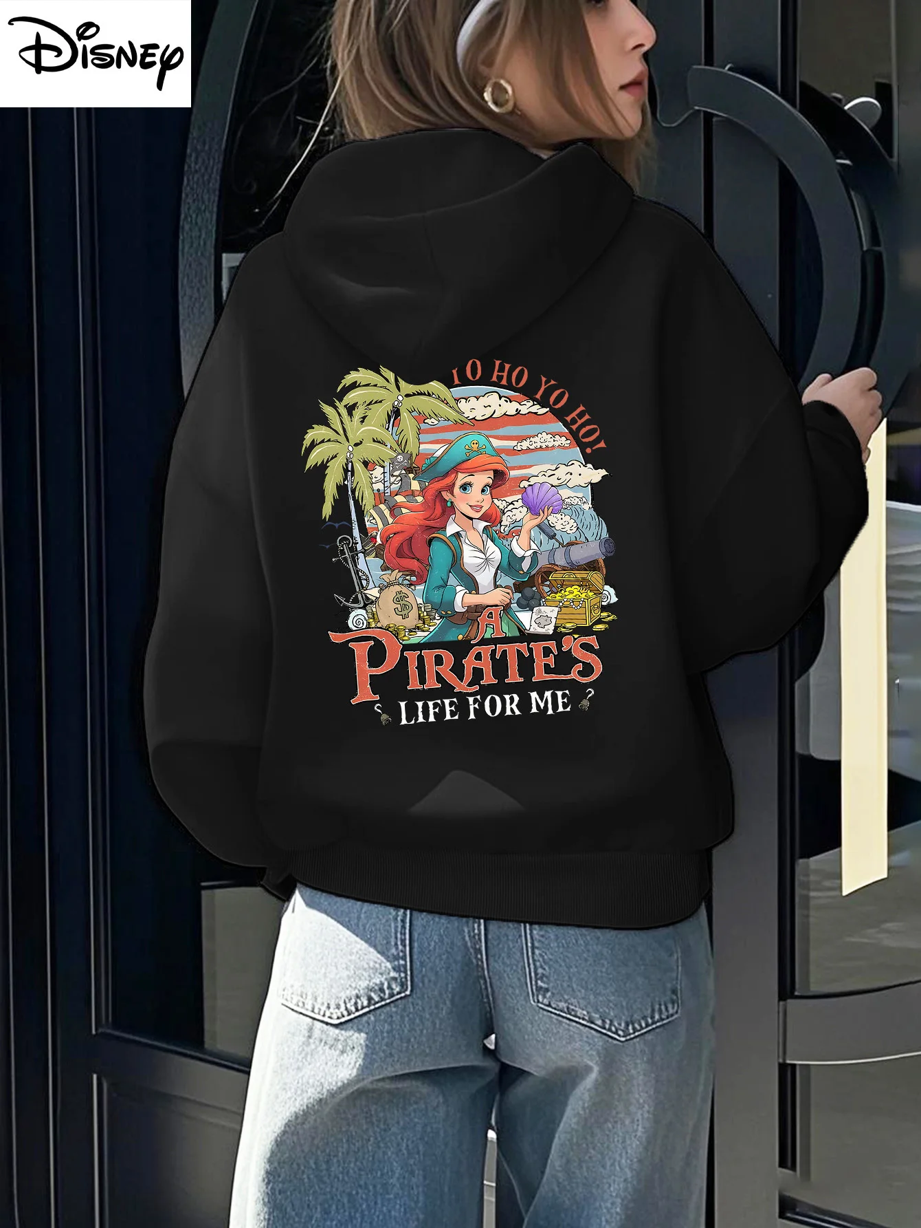 سترة نسائية من Ariel A Pirate'S Life for Me باللون الوردي مرخصة رسميًا سترة بقلنسوة رسومات استوائية مثالية للنساء #5