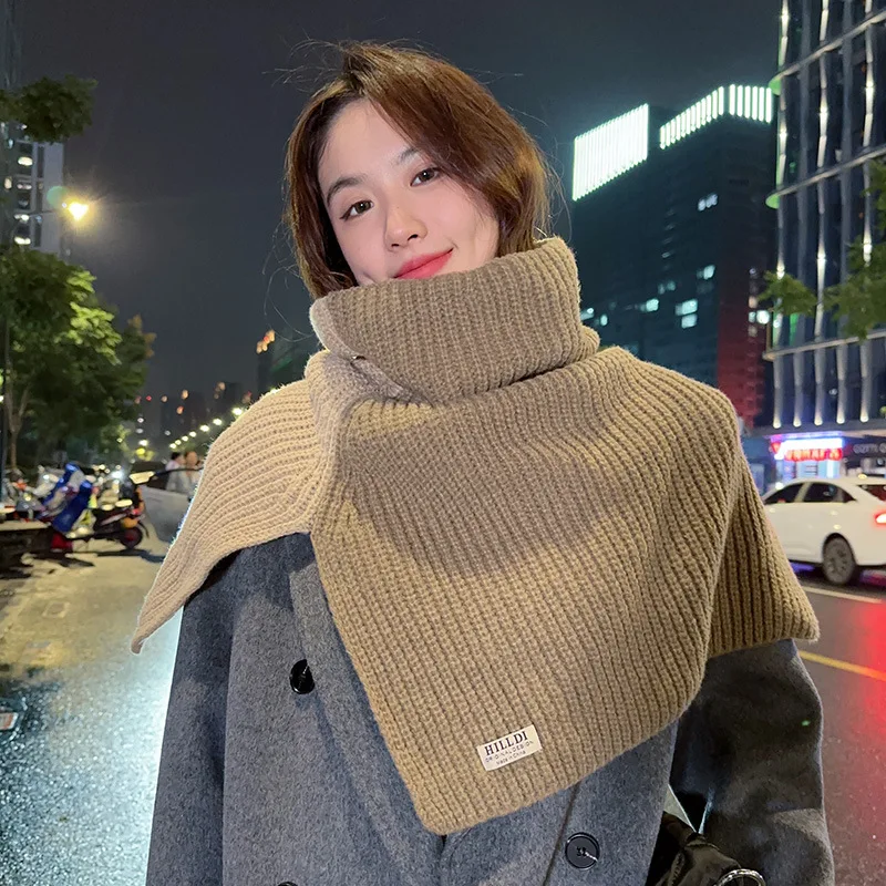 Capa de Poncho para mujer, chal de cuello alto dividido envuelto, chal de punto versátil coreano, azul, otoño e invierno, nuevo