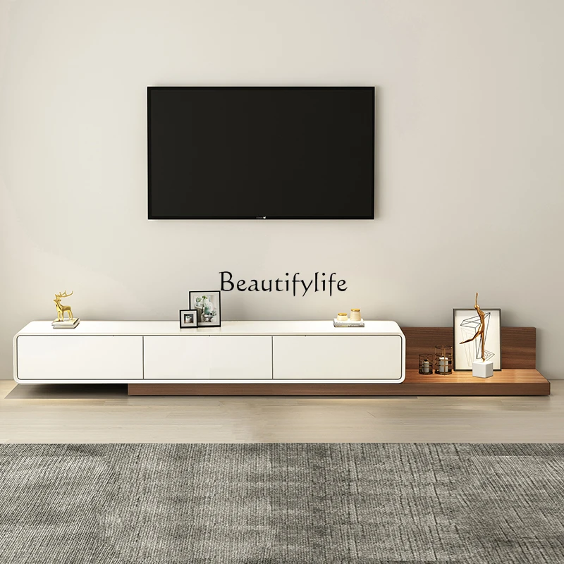

Nordic solid wood retractable TV cabinet modern simple small apartment TV cabinet walnut