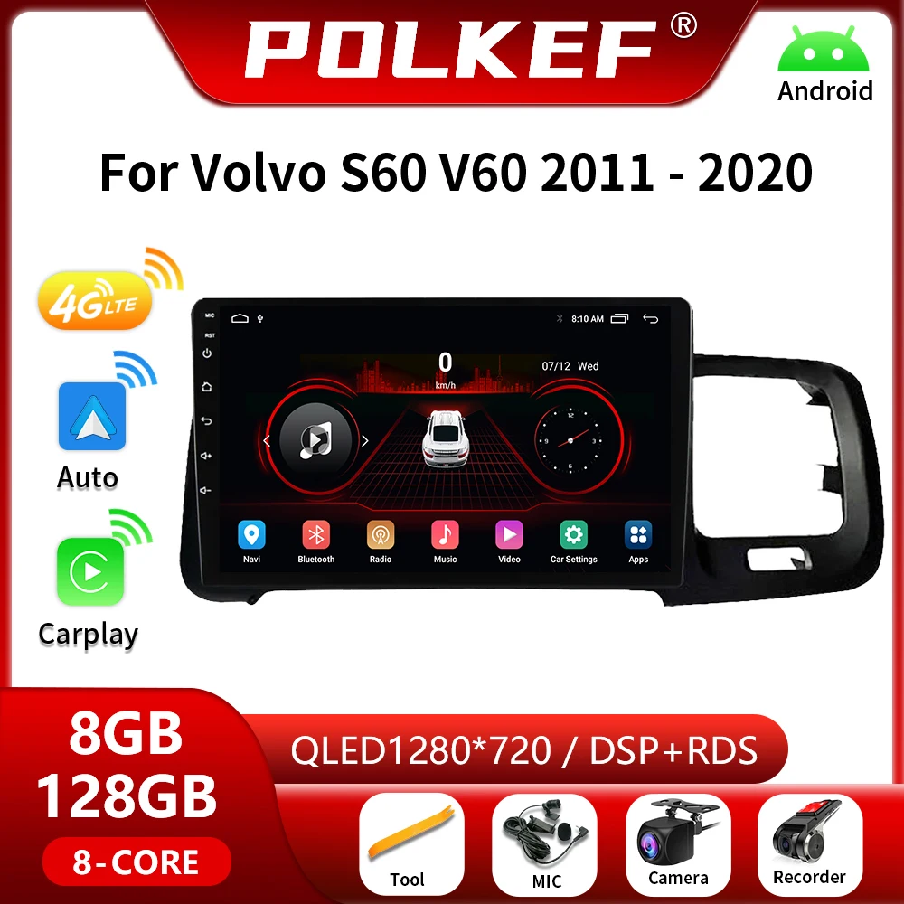 

9" Car radio For Volvo S60 V60 2011-2013 Android 13 Multimedia Video Navigation GPS Autoradio Player Car Stereo 4G Carplay 2 din