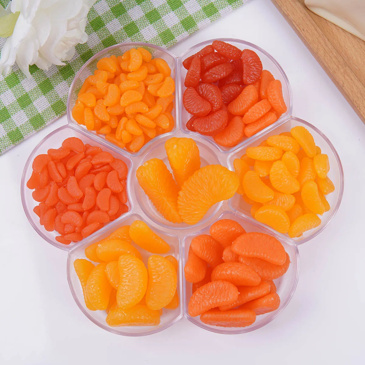 Simulación de pétalo de naranja, modelo de fruta, adornos DIY para álbum de recortes, decoración para teléfono, accesorios de joyería, Mini artesanía, 50 unidades por lote