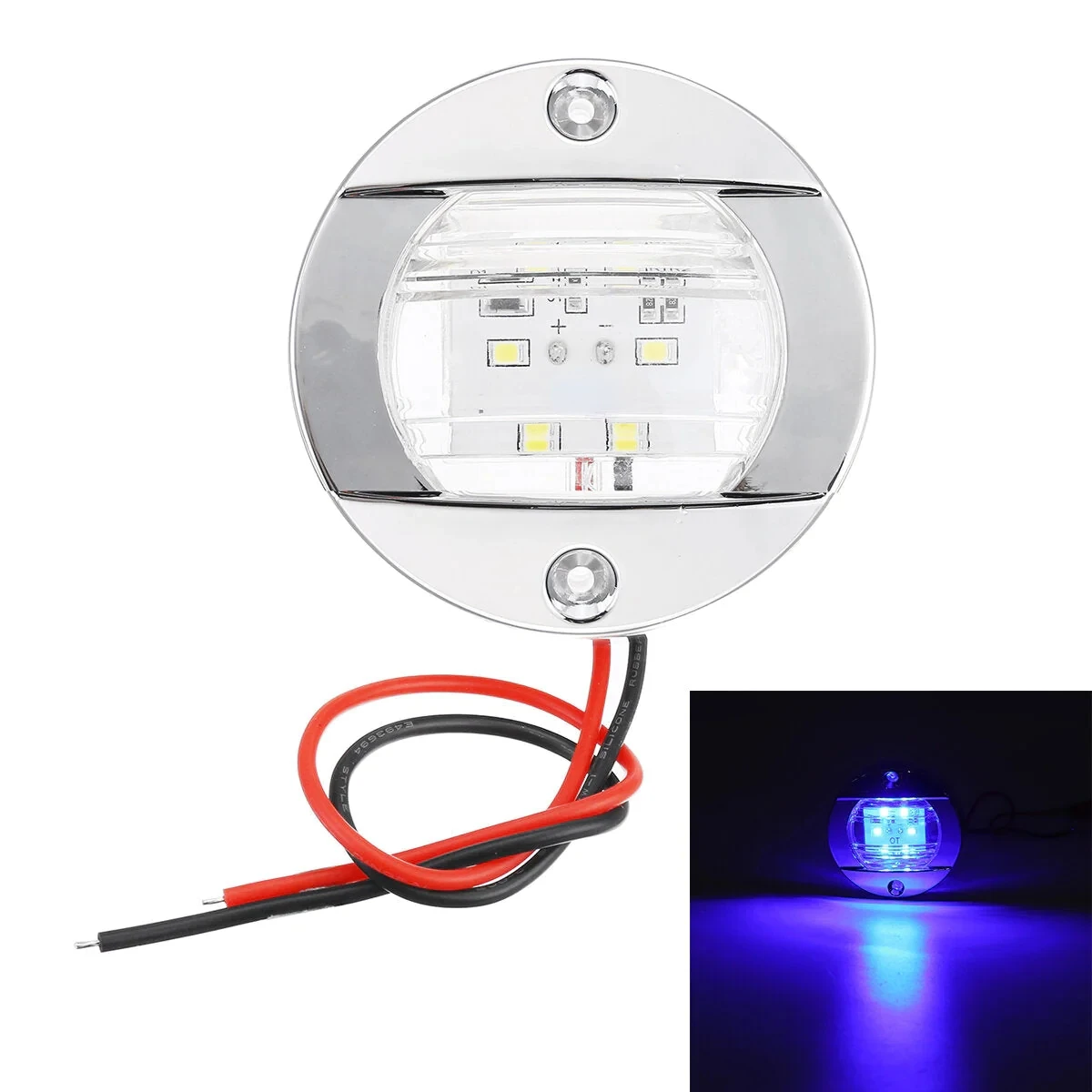 3 Inch 12V 6LED IP67 Marine Boat Yacht Tail Stern Anchor Navigation Round Light Chrome Transom Flush Mount Blue White UV Lens